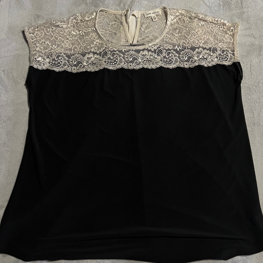 Faith and Joy Black and Cream Lace Sleeveless Blouse